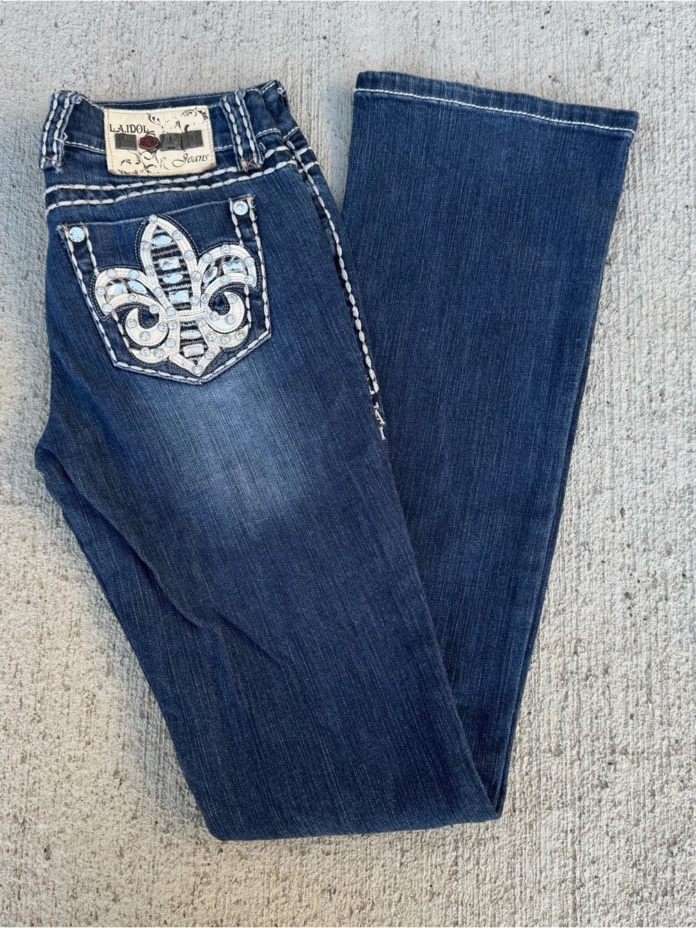L.A. Idol USA Bootcut Jeans Women's Embellished Stitching Blue Denim Sz 3